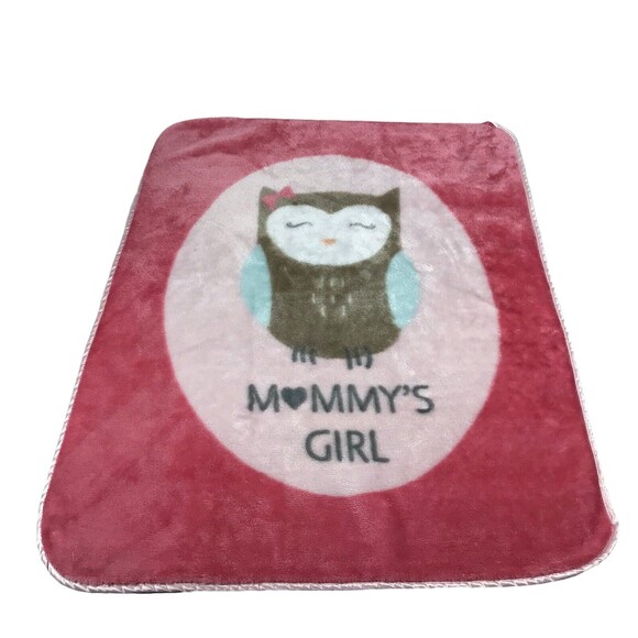 HB Hudson Plush Mommy’s Girl Pink Satin‎ Edge Baby Girl Blanket Owl - Picture 2 of 12